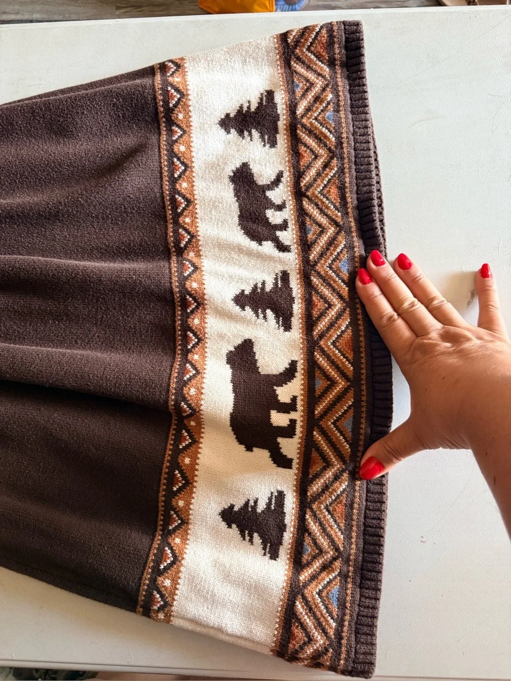 Girls Intarsia Bear Sweater Dress - Montana Mountain - Brown.  Size 12